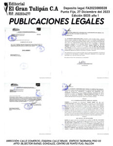 Publicación del Registro Mercantil de la empresa BAKED SWEET BY LIZ, C.A