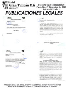 Publicación del Registro Mercantil de la empresa Sabor Hogareño, C.A
