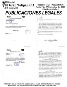 Publicación del Registro Mercantil de la empresa Sebasgurt_PF C.A