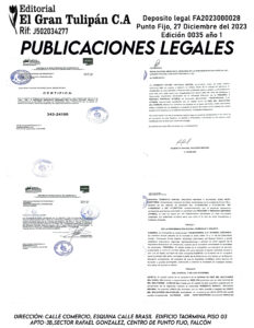 Publicación del Registro Mercantil de la empresa IGURBURGUERS, C.A