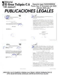 Publicación del Registro Mercantil de la empresa TONY SHOP 2023, C.A