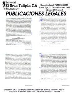 Publicación del Registro Mercantil de la empresa BAKED SWEET BY LIZ, C.A