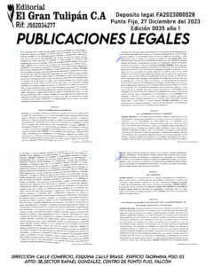 Publicación del Registro Mercantil de la empresa Sabor Hogareño, C.A