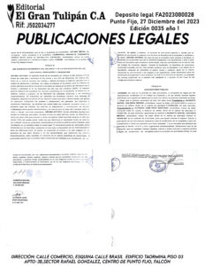 Publicación del Registro Mercantil de la empresa IGURBURGUERS, C.A