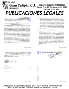 Publicación del Registro Mercantil de la empresa BAKED SWEET BY LIZ, C.A